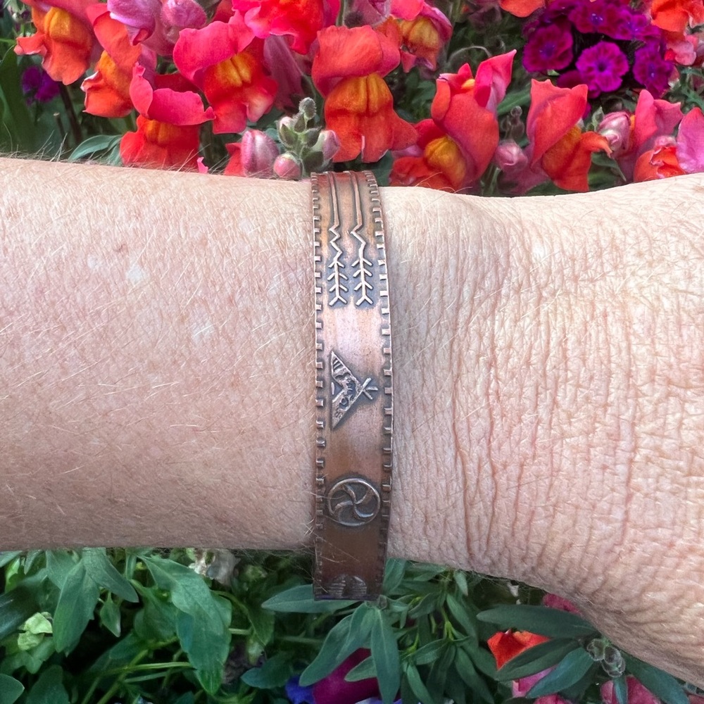 Vintage Native American Solid Copper Pictorial Ba… - image 1